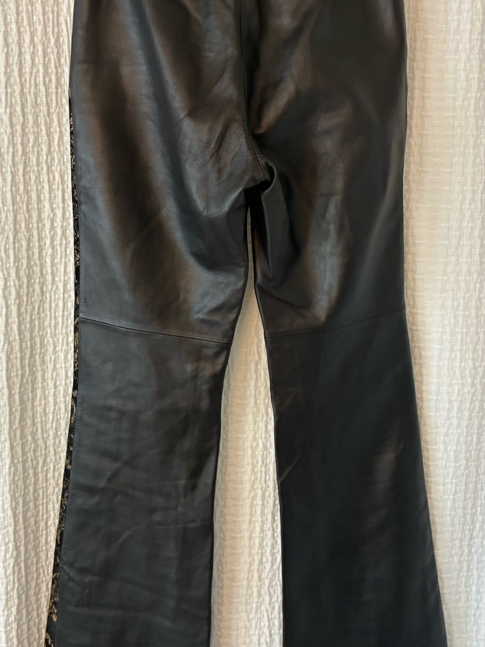 VTG Black Italian Leather Pants with Floral Brocade Side Panels - Picture 7 of 10